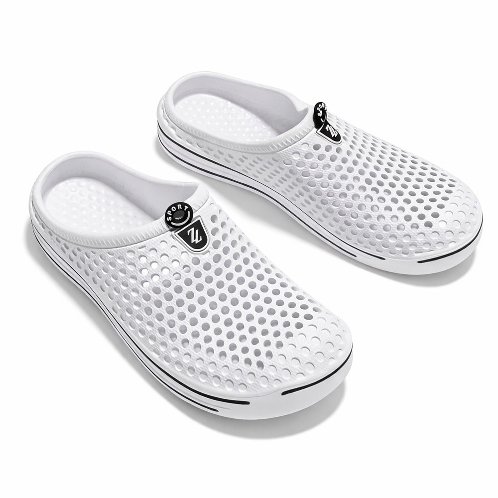 Mens White Perforated Garden Clogs Slip On Water Shoes Mules Sport Size 10
